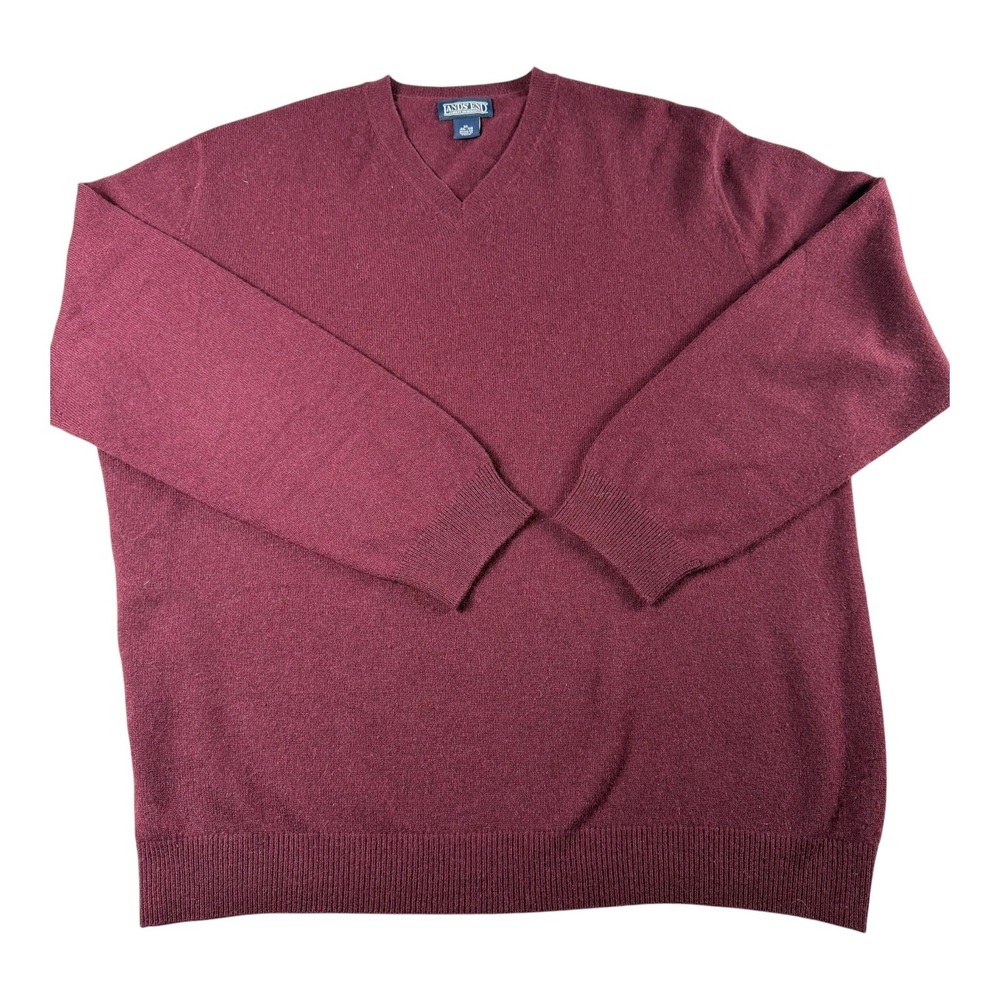 Lands End Mens XL Burgundy 100% Cashmere V-Neck Sweater Pullover 46-48 Regular